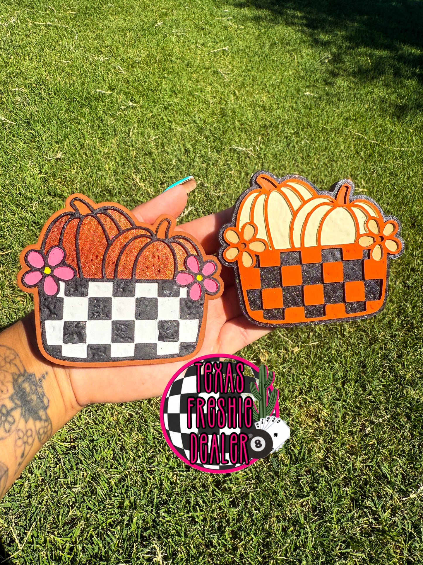 Pumpkins in Checker Basket